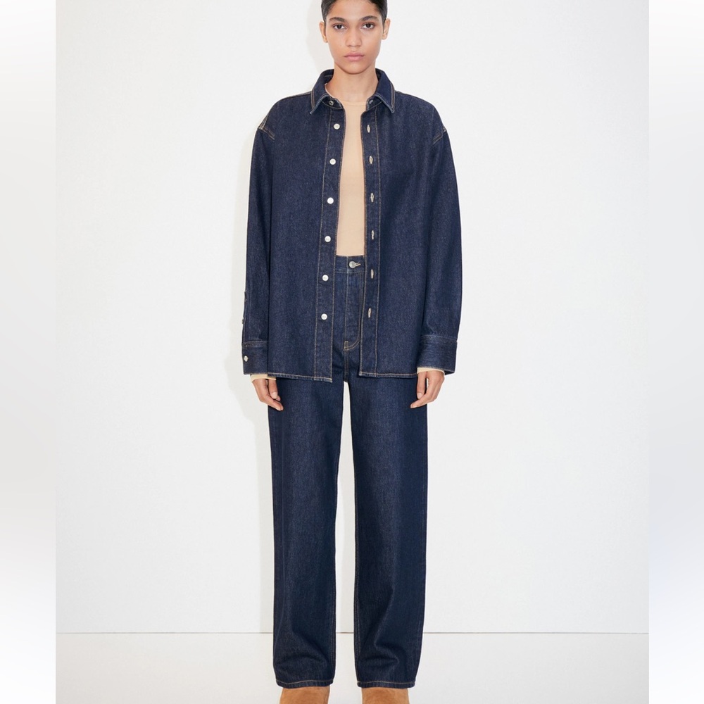 Mango Dark Blue Denim Jacket and Pants Set